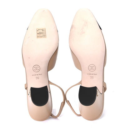 Chanel Goatskin Grosgrain Cap Toe CC Slingback Pumps 36 Beige Black 4 of 4