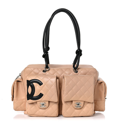 Chanel Calfskin Quilted Large Cambon Multipocket Reporter Beige Black 1 of 17