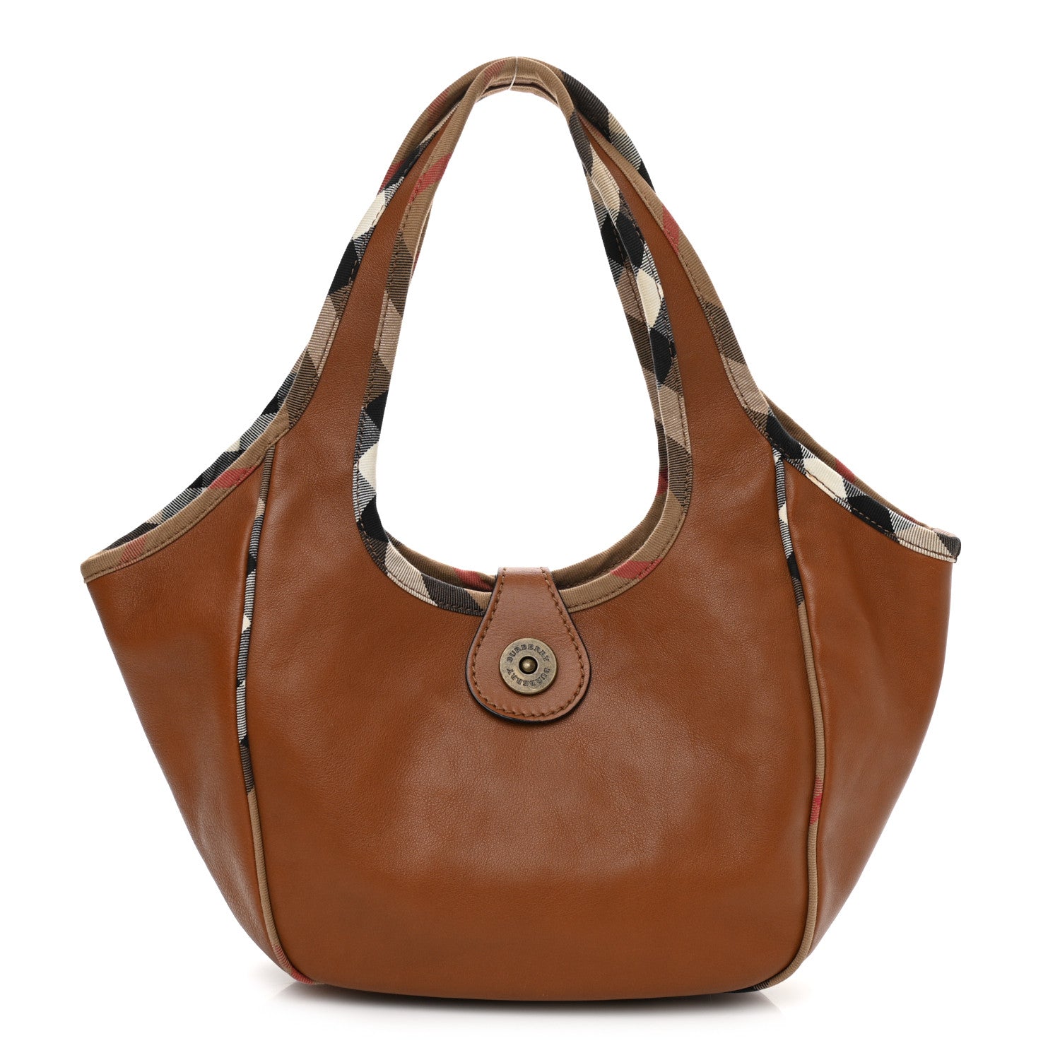 Burberry Calfskin Check Trim Hobo Brown 1 of 12