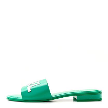 Chanel Calfskin Patent Calfskin Logo Mules 40 Green White 1 of 11