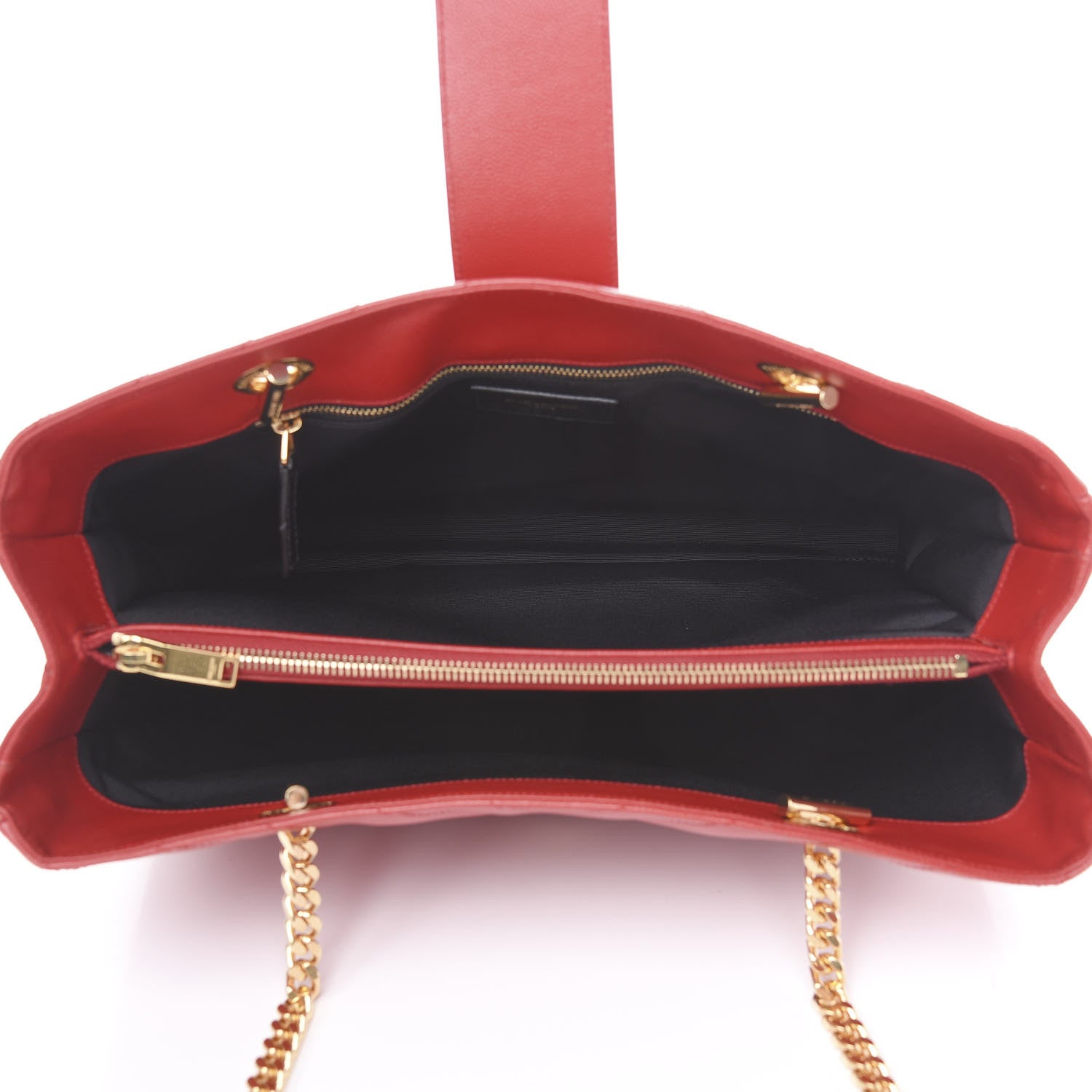 Saint Laurent Grain De Poudre Matelasse Chevron Large Monogram Shopping Bag Red 4 of 9