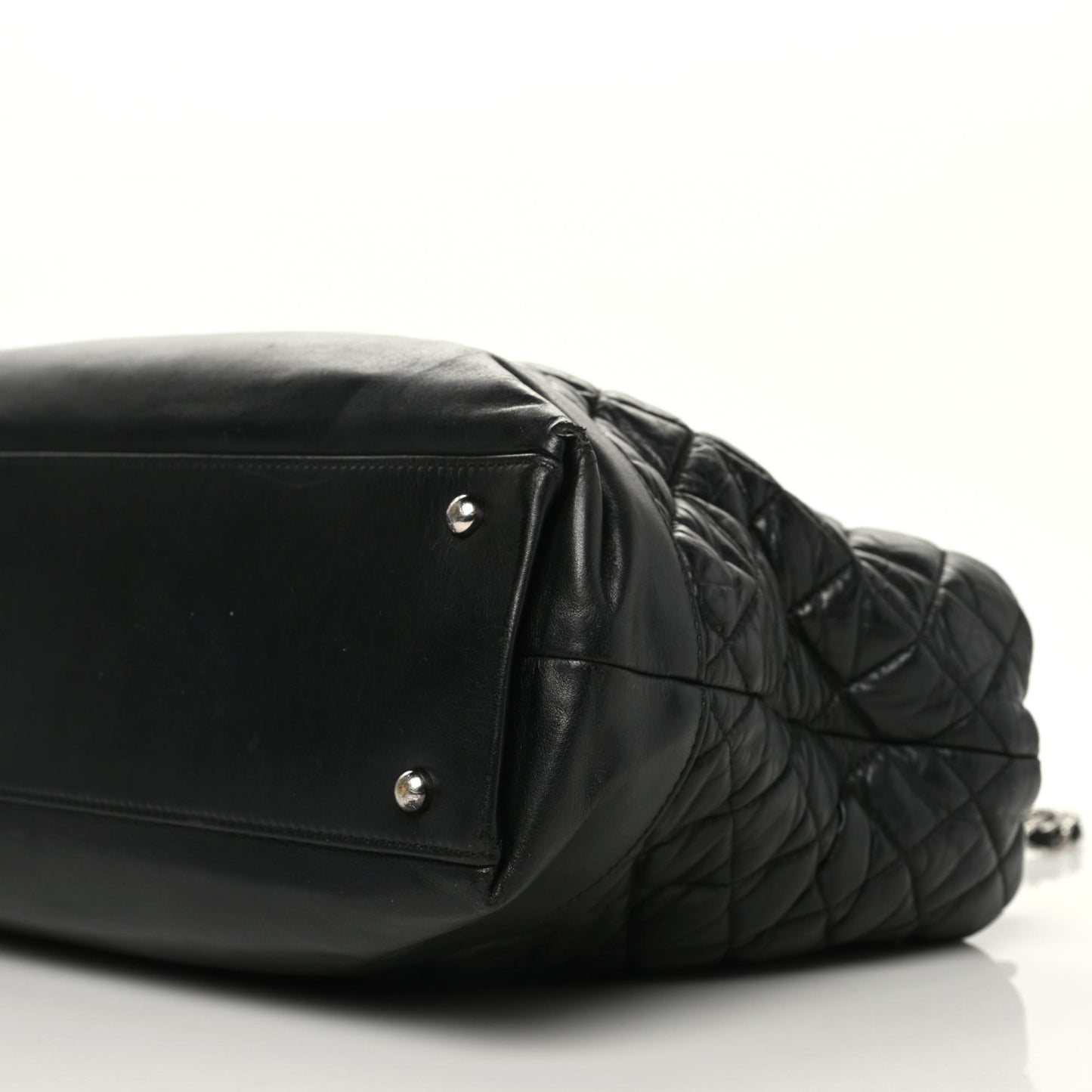 Aged Calfskin Quilted Be CC Tote Black