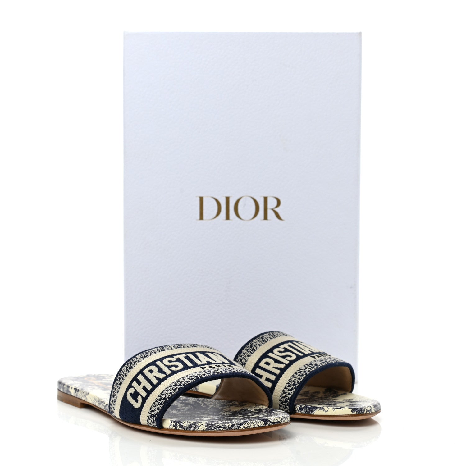 Christian Dior Canvas Toile de Jouy Embroidered Dway Flat Slide Sandals 39 Blue 9 of 9