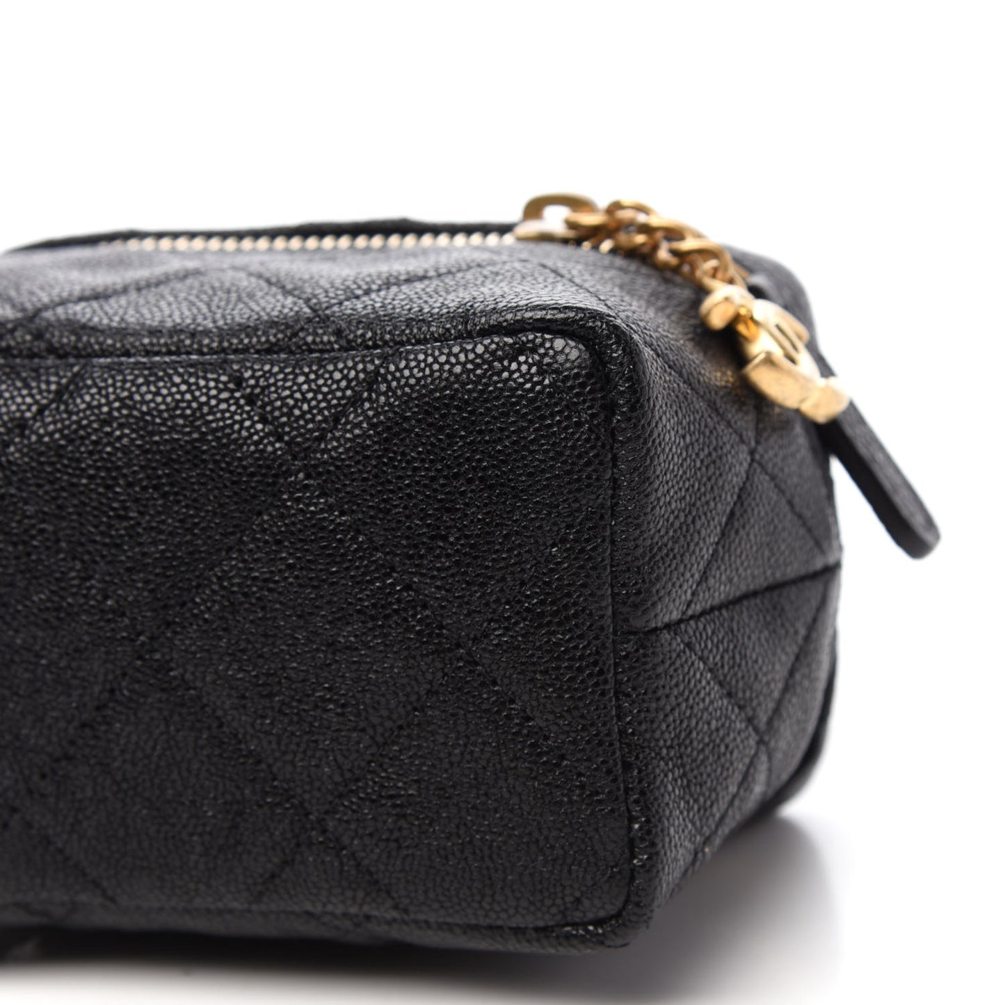 Caviar Quilted Mini Top Handle Vanity With Chain Black