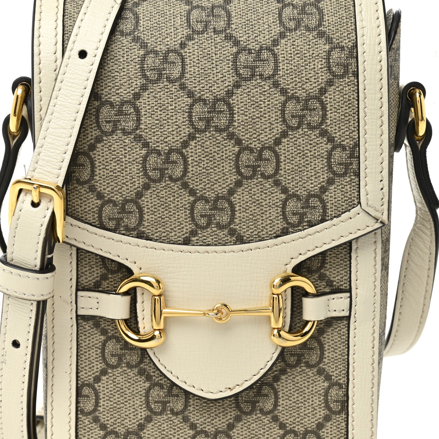 Gucci GG Supreme Monogram Azalea Calfskin Mini Horsebit 1955 Crossbody Bag Beige Ebony Mystic White 8 of 10