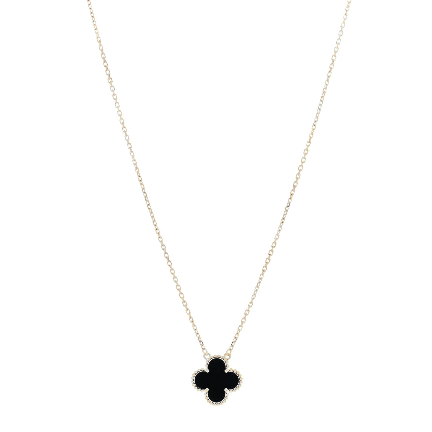 18K Yellow Gold Black Onyx Vintage Alhambra Pendant Necklace