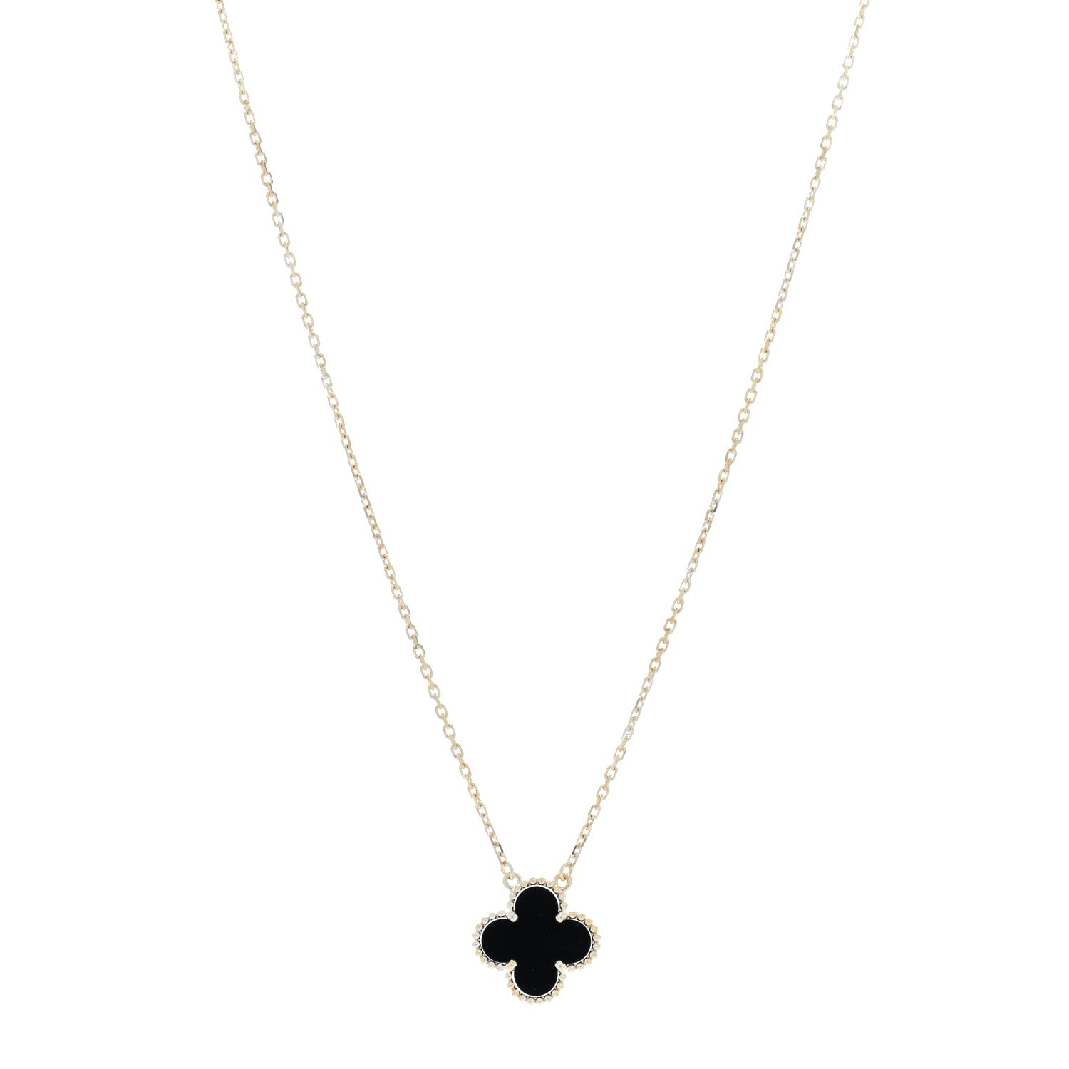 Van Cleef & Arpels 18K Yellow Gold Black Onyx Vintage Alhambra Pendant Necklace 1 of 5