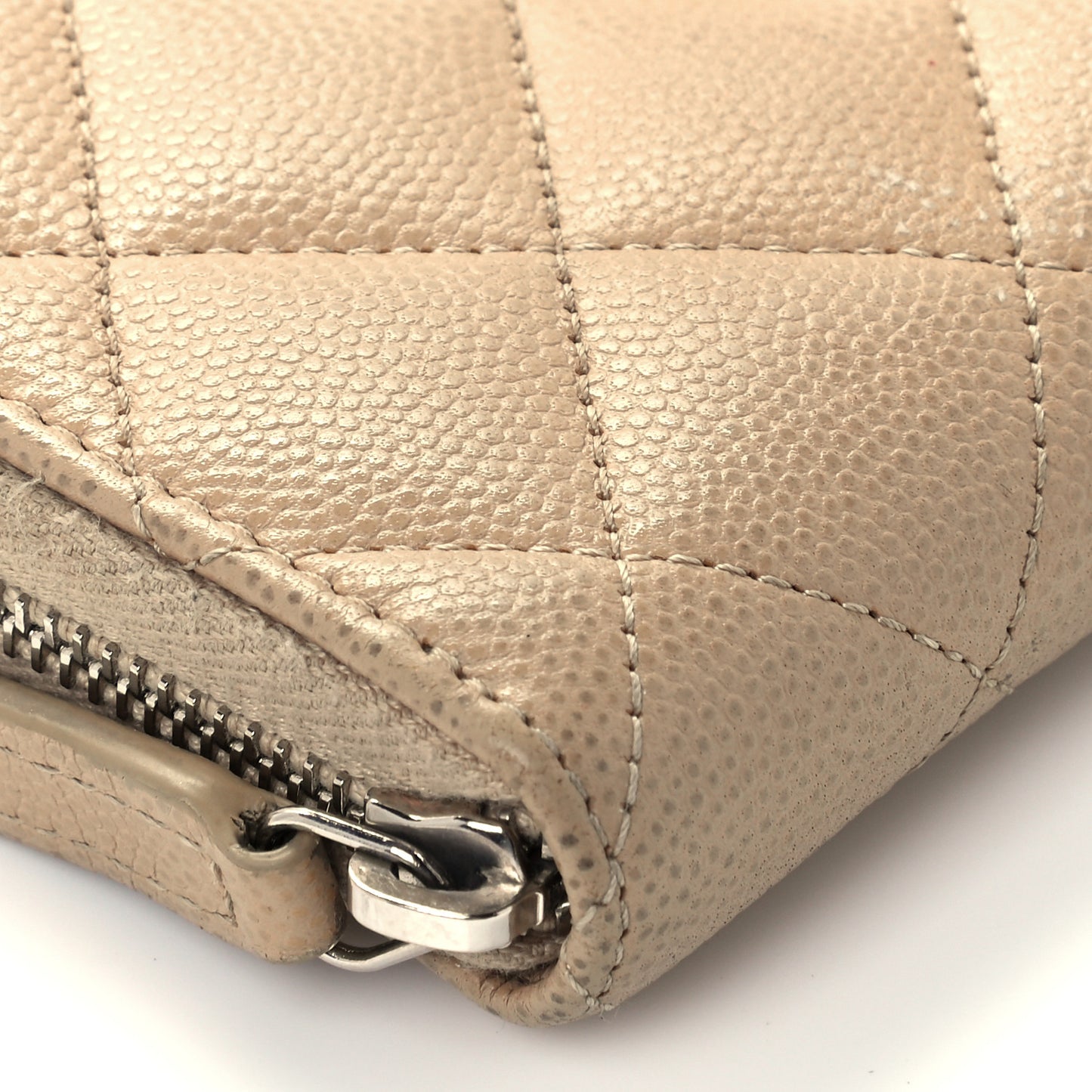 Caviar Quilted Medium Zip Around Wallet Beige