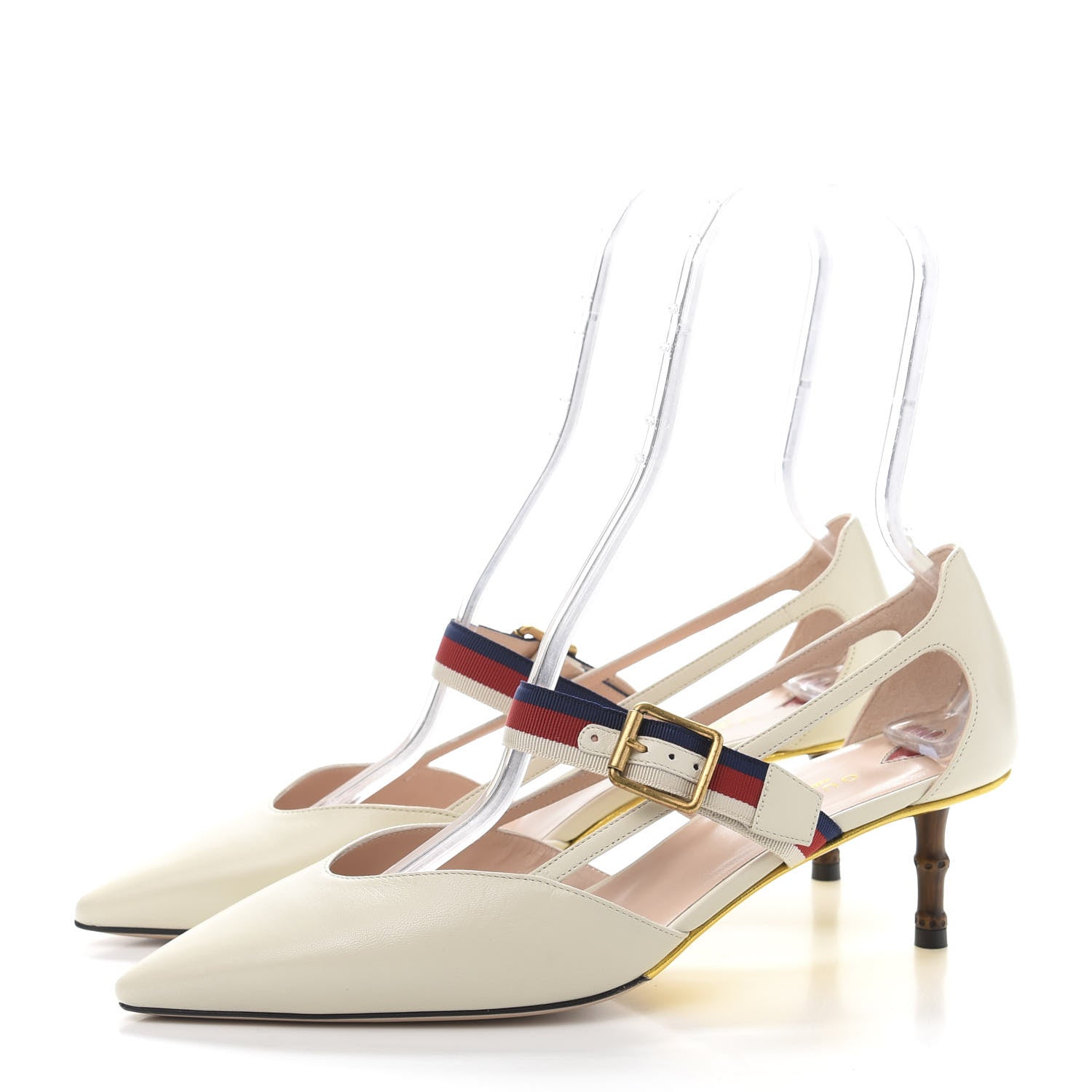 Gucci Malaga Kid Grosgrain Sylvie Web Bamboo Low Heel Pumps 40 White 3 of 9