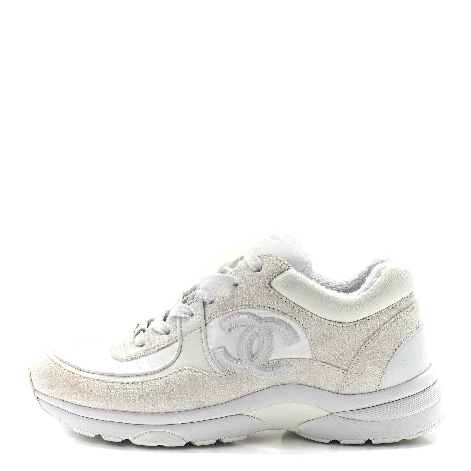 Chanel Suede Calfskin Fabric CC Sneakers 38 White 1 of 9