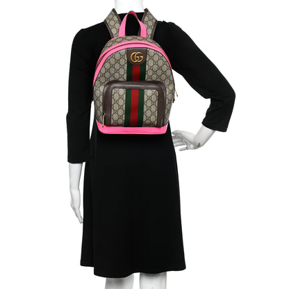 Gucci GG Supreme Monogram Textured Dollar Calfskin Web Small Ophidia Day Backpack Beige Ebony Fluorescent Fuchsia 2 of 9