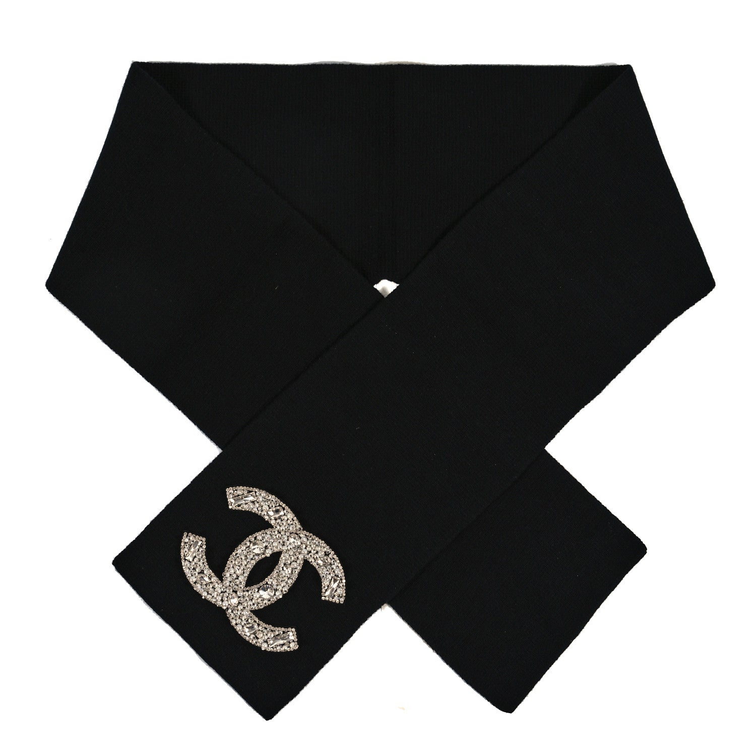 Chanel Cashmere Crystal Pearl CC Scarf Black 1 of 3
