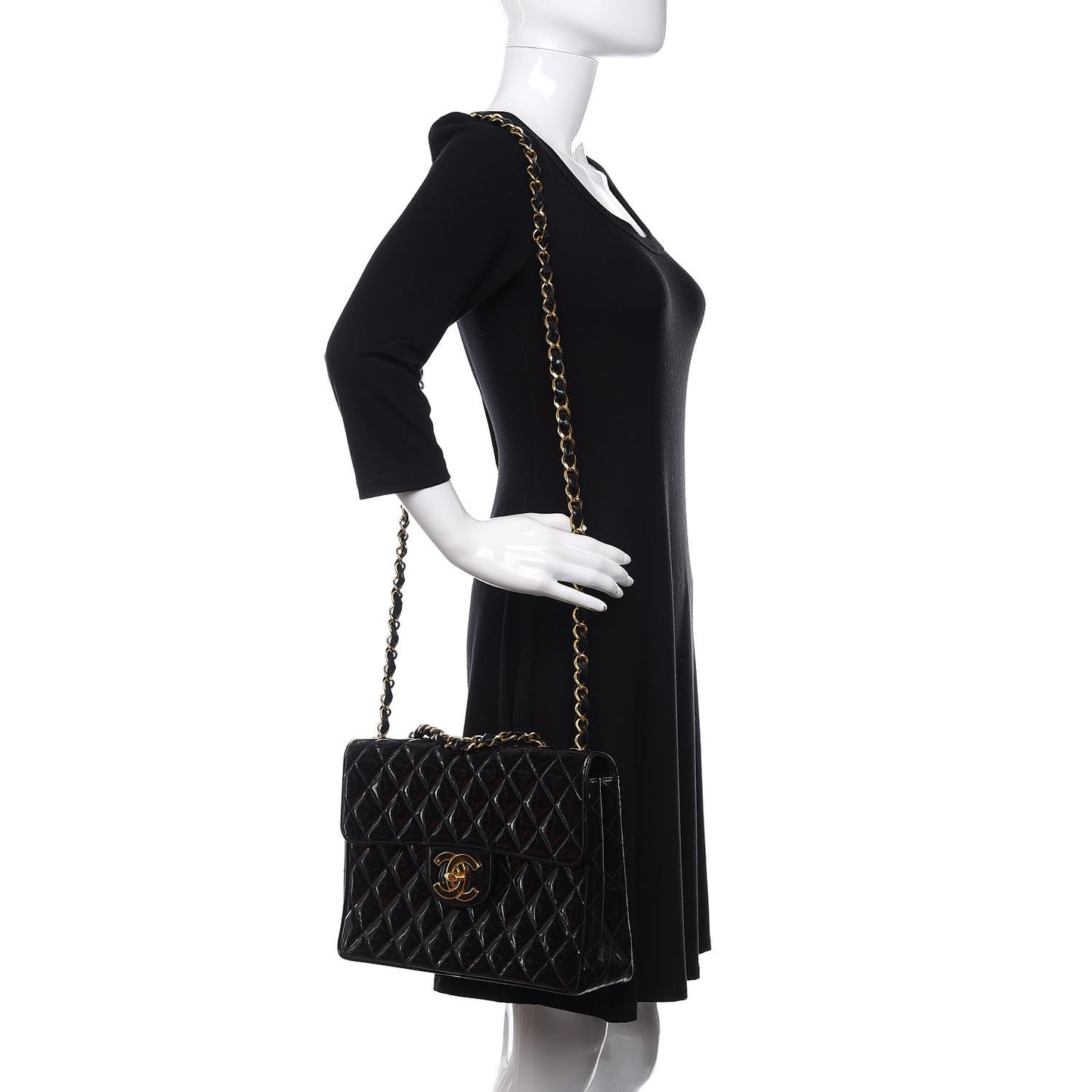 Patent Quilted XL Jumbo Single Flap Black