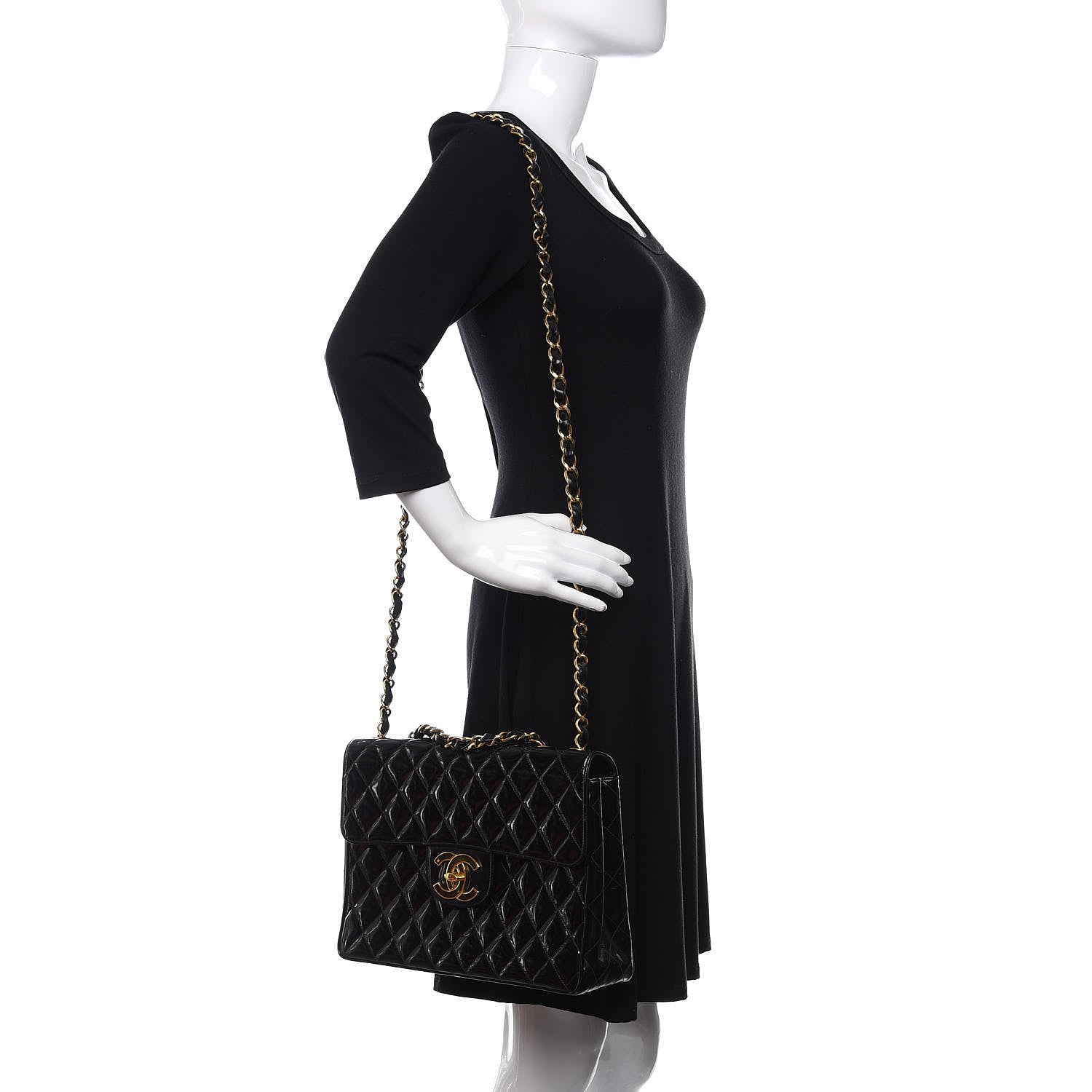 Chanel Patent Quilted XL Jumbo Single Flap Black 2 of 11