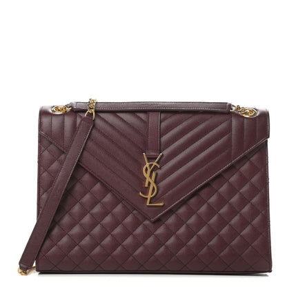 Saint Laurent Grain De Poudre Mixed Matelasse Large Triquilt Monogram Satchel Rouge Legion 1 of 10