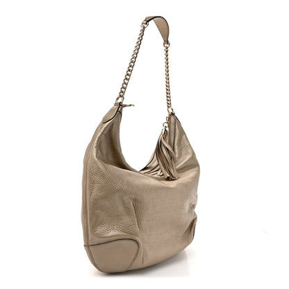 Gucci Metallic Pebbled Calfskin Medium Soho Chain Hobo Golden Beige 3 of 10
