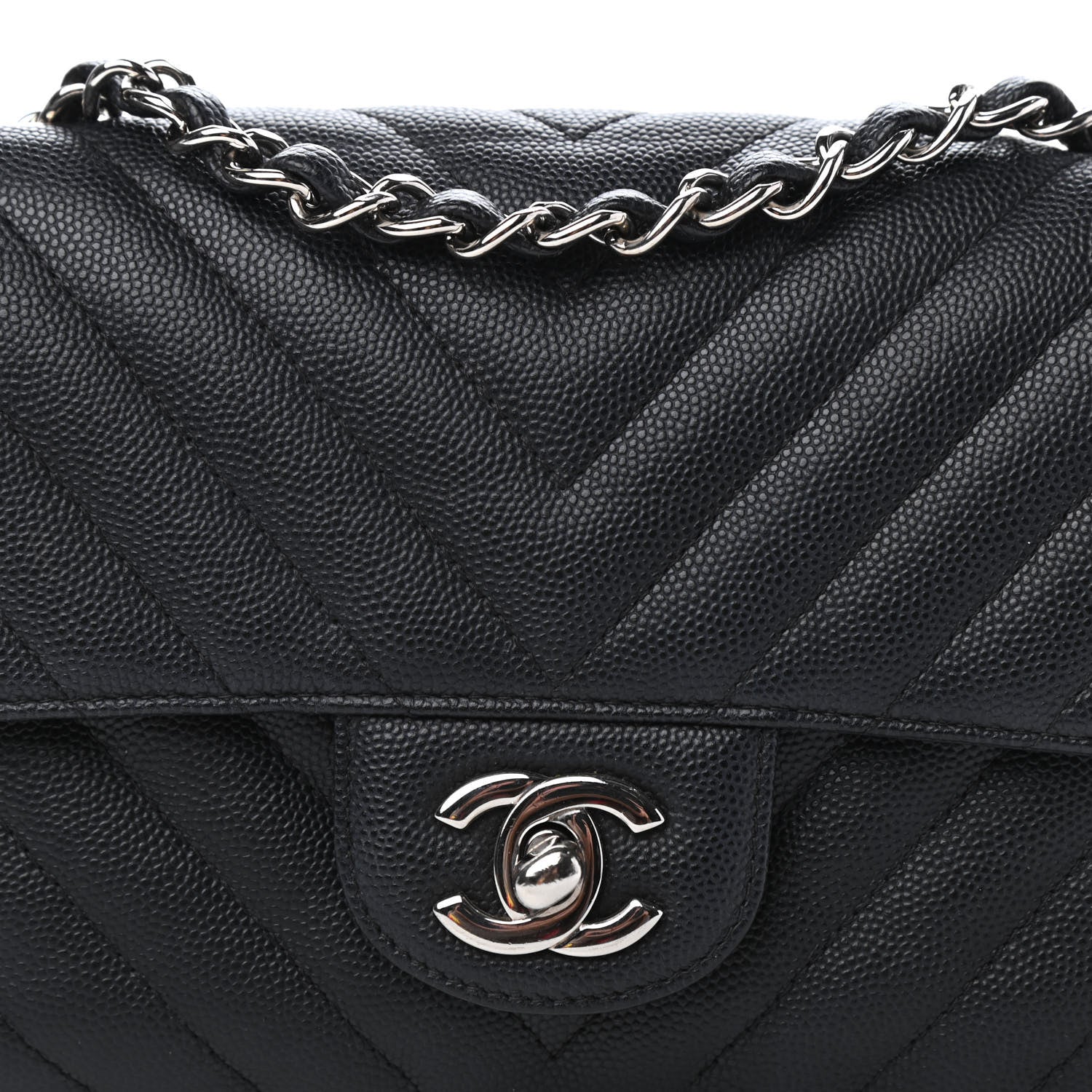 Chanel Caviar Chevron Quilted Mini Rectangular Flap Black 10 of 10