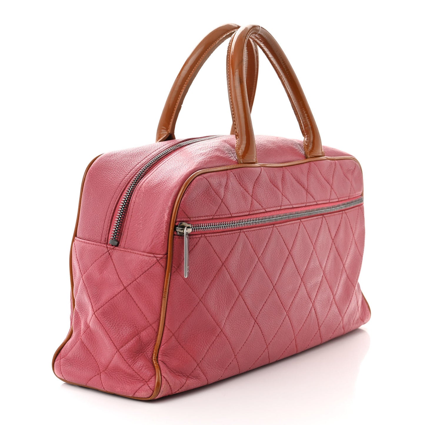 Caviar Patent Quilted Large Bowler Bag Red