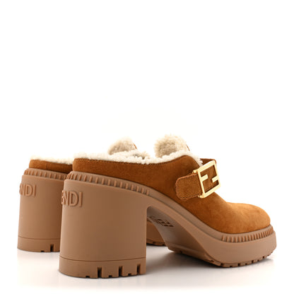 Fendi Suede Shearling Clogs 39 Caramello Latte 6 of 10