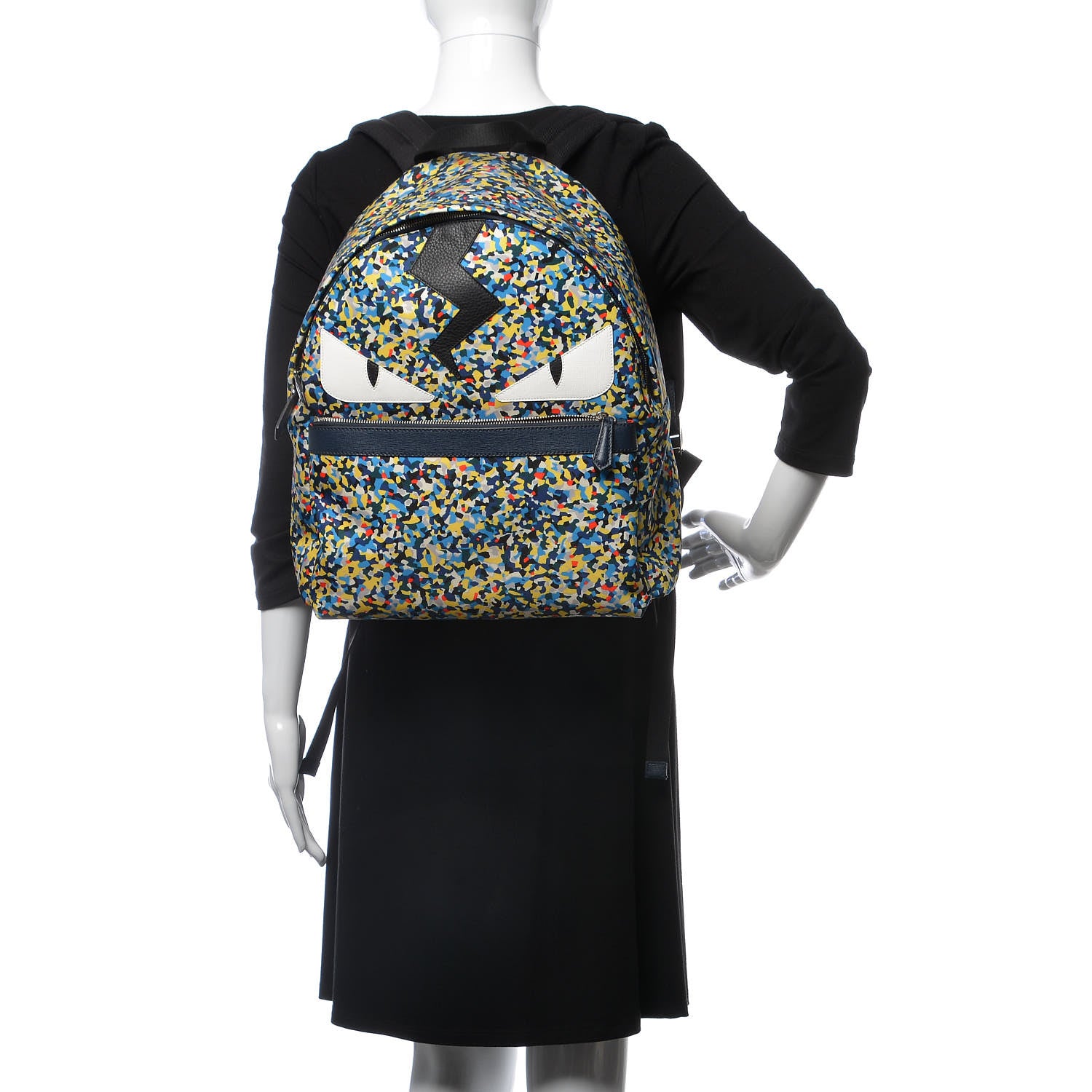 Fendi Nylon Vitello Elite Flamingo Granite Lightning Monster Eyes Backpack Multicolor Lavagna 2 of 8