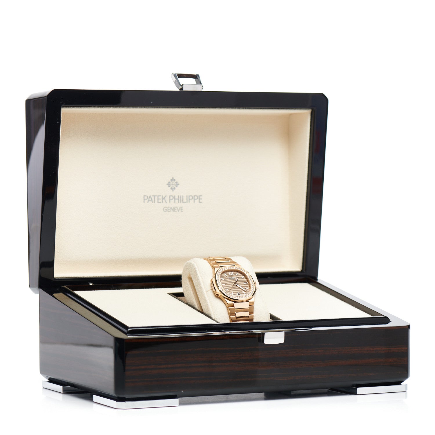 Patek Philippe 18K Rose Gold Diamond 32mm Nautilus Quartz Watch Brown 7010/1R-012 5 of 5