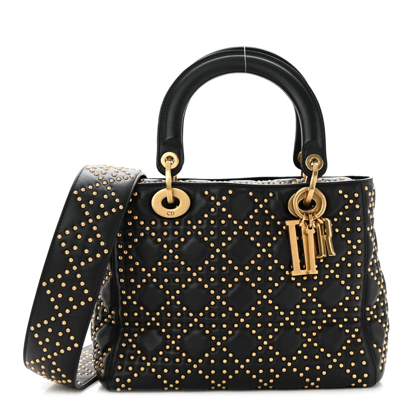 Calfskin Cannage Studded Medium Supple Lady Dior Black