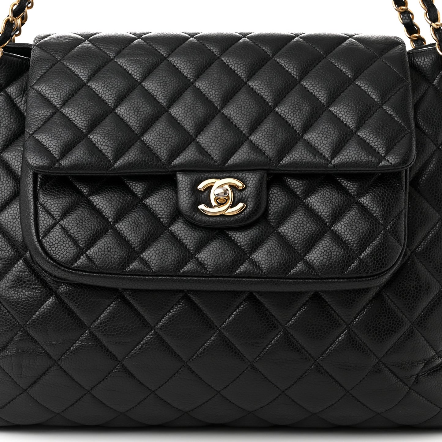 Caviar Quilted Flap Tote Black