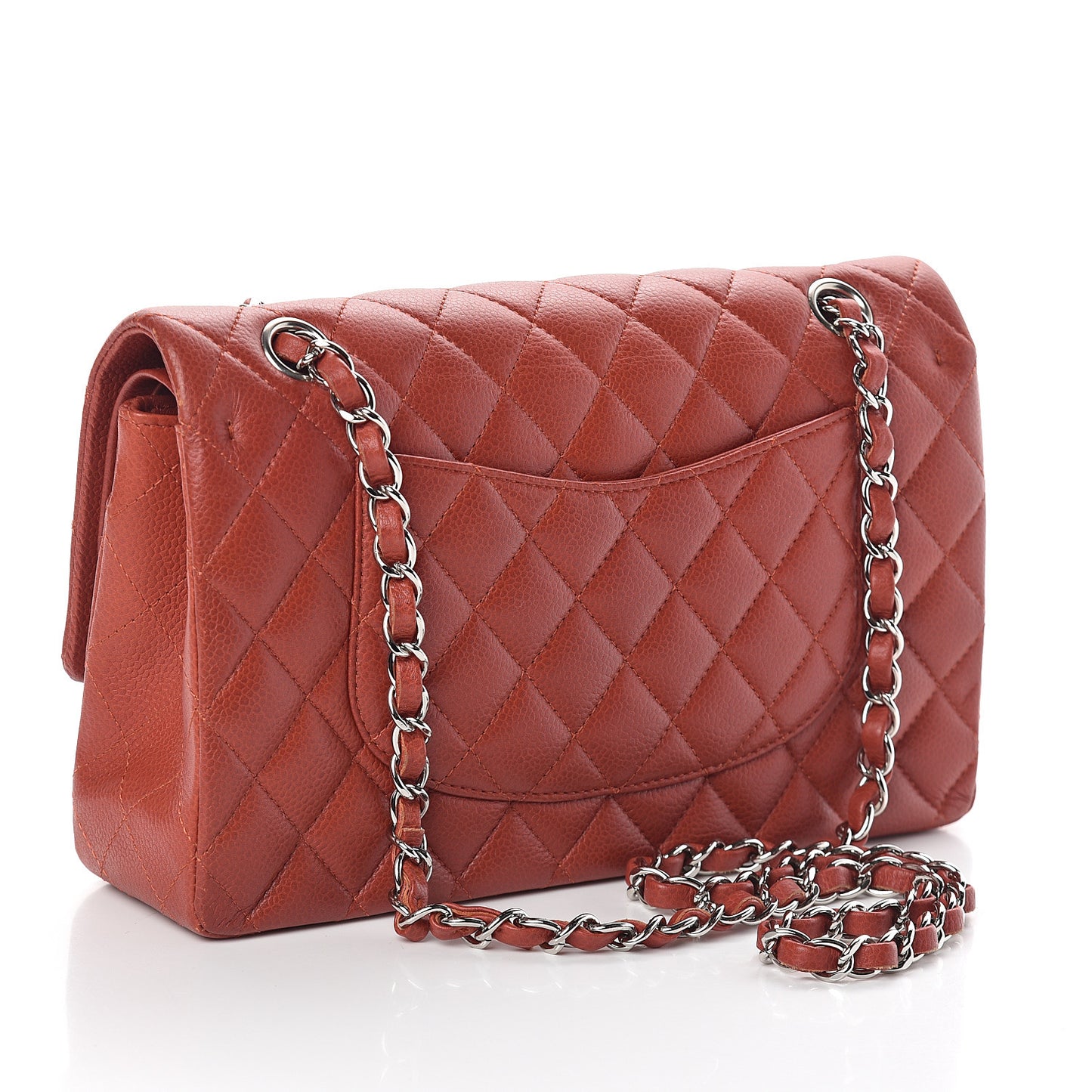 Caviar Quilted Medium Double Flap Red