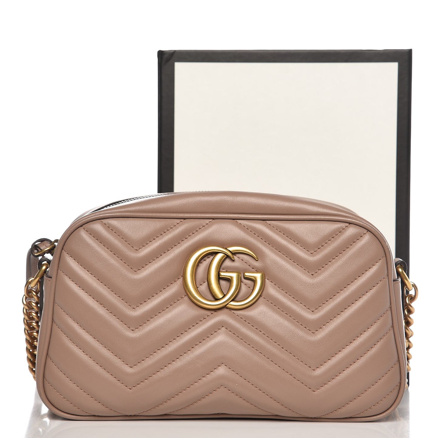 Calfskin Matelasse Small GG Marmont Chain Shoulder Bag Taupe
