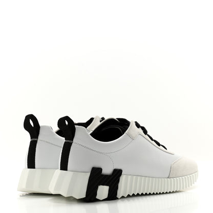 Hermes Goatskin Suede Goatskin Bouncing Sneakers 37 White Black 4 of 10