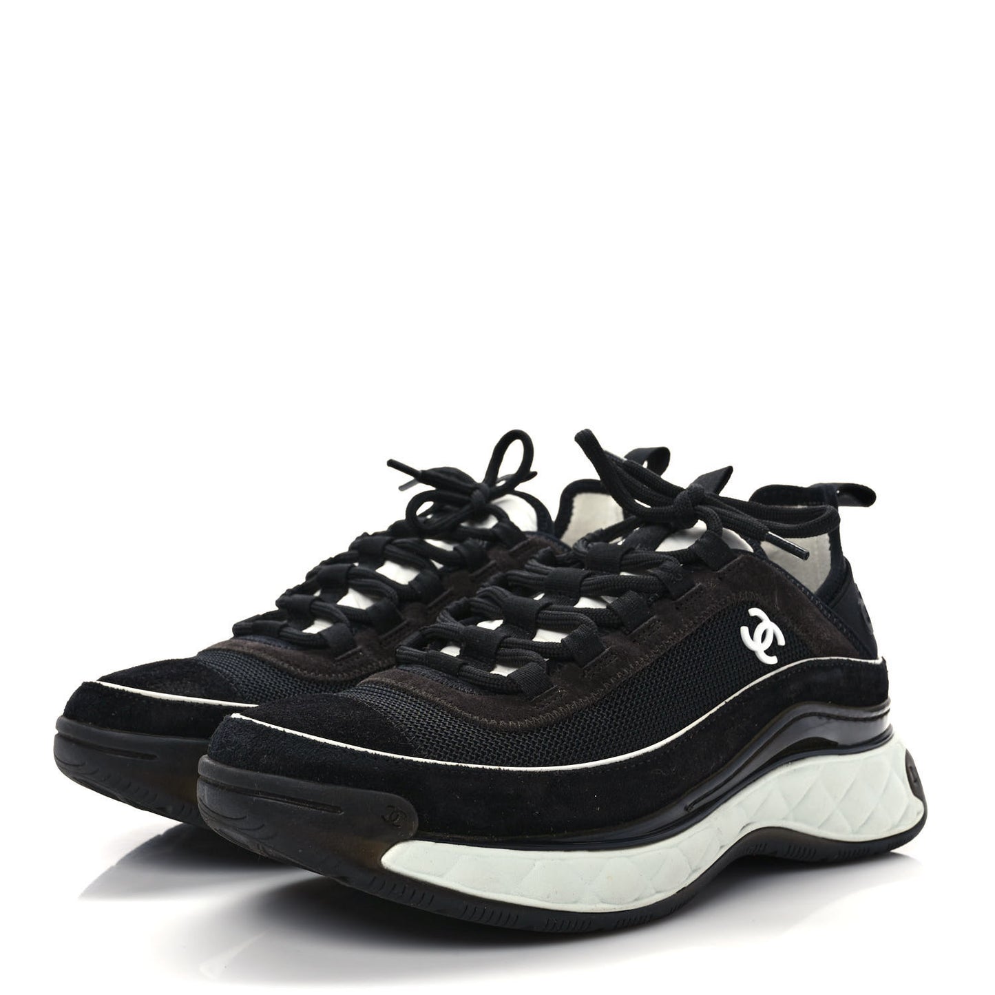 Velvet Calfskin Mixed Fibers CC Sneakers 39 Black