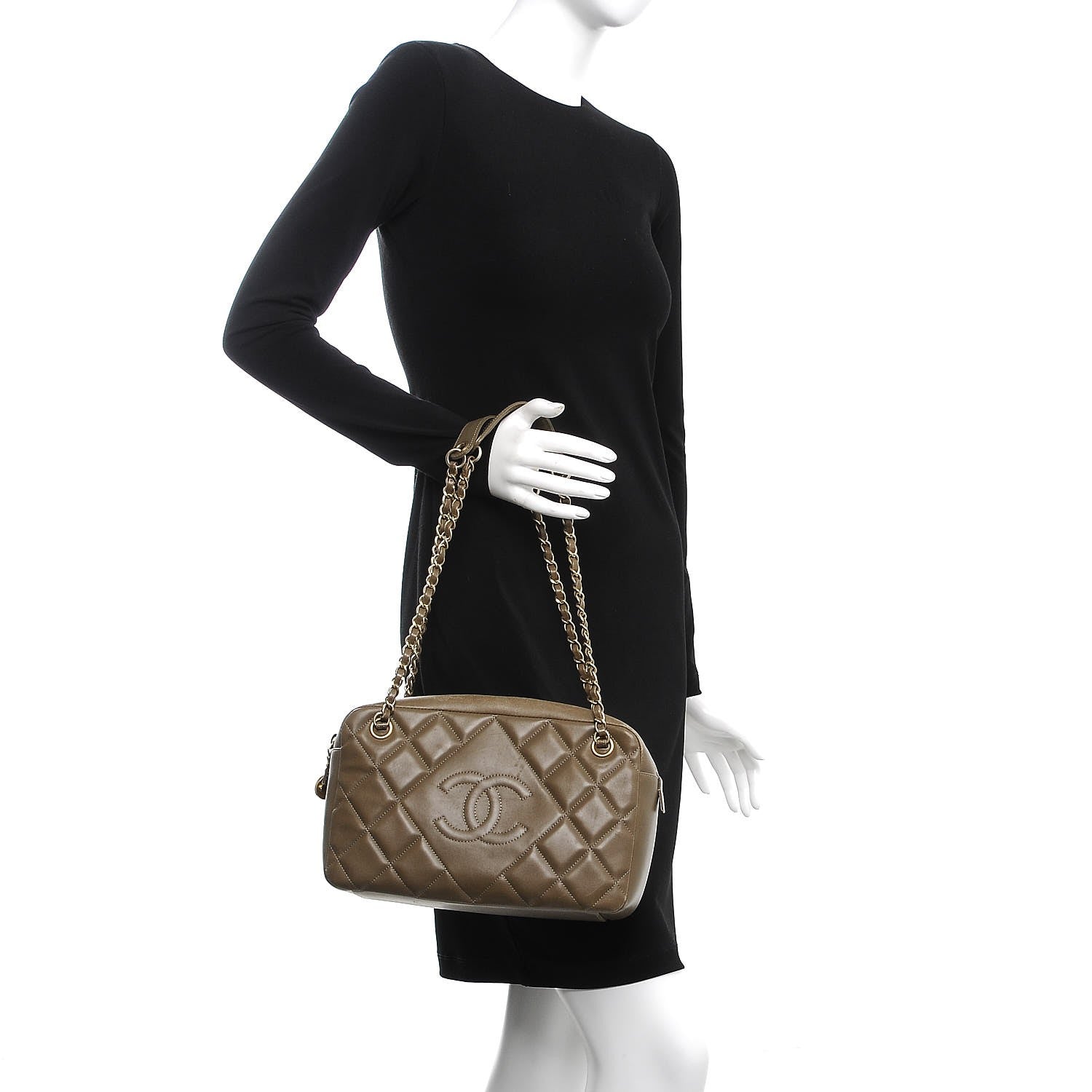 Chanel Lambskin Diamond CC Small Camera Case Khaki Clair 2 of 16
