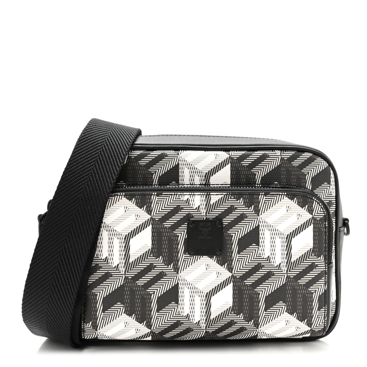 Jacquard Cubic Monogram Klassic Crossbody Bag Black White
