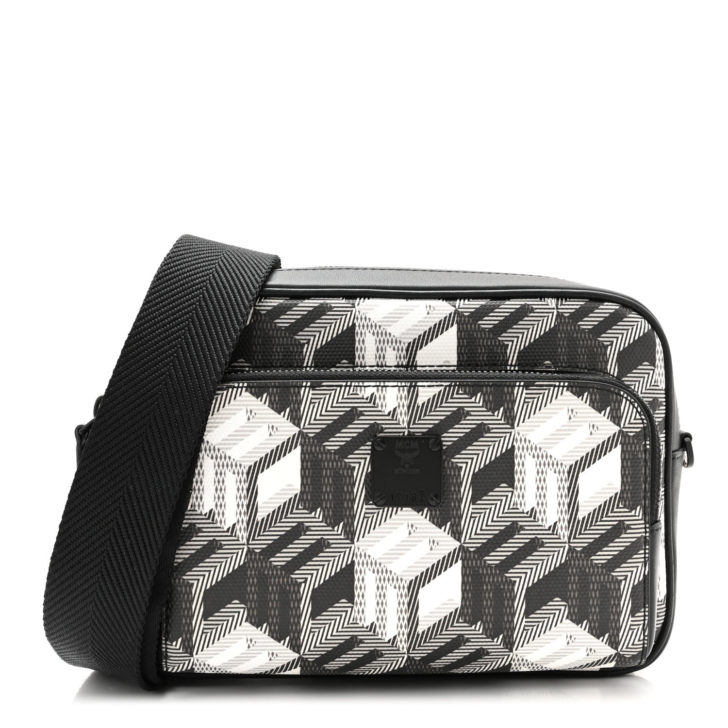 MCM Jacquard Cubic Monogram Klassic Crossbody Bag Black White 1 of 9