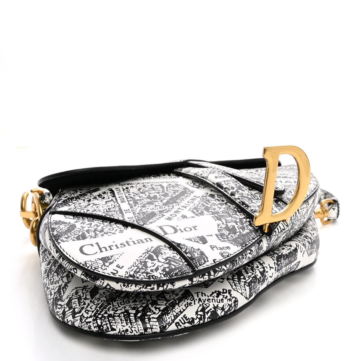Christian Dior Calfskin Plan De Paris Printed Saddle Bag With Strap White Black 4 of 10