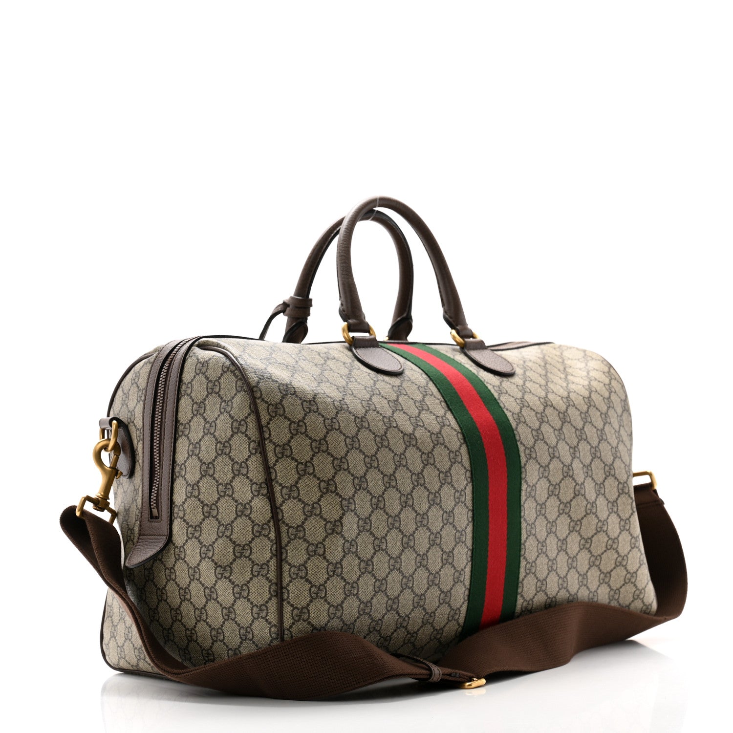 Gucci GG Supreme Monogram Textured Dollar Calfskin Web Large Savoy Duffle Bag Beige Ebony New Acero 2 of 10