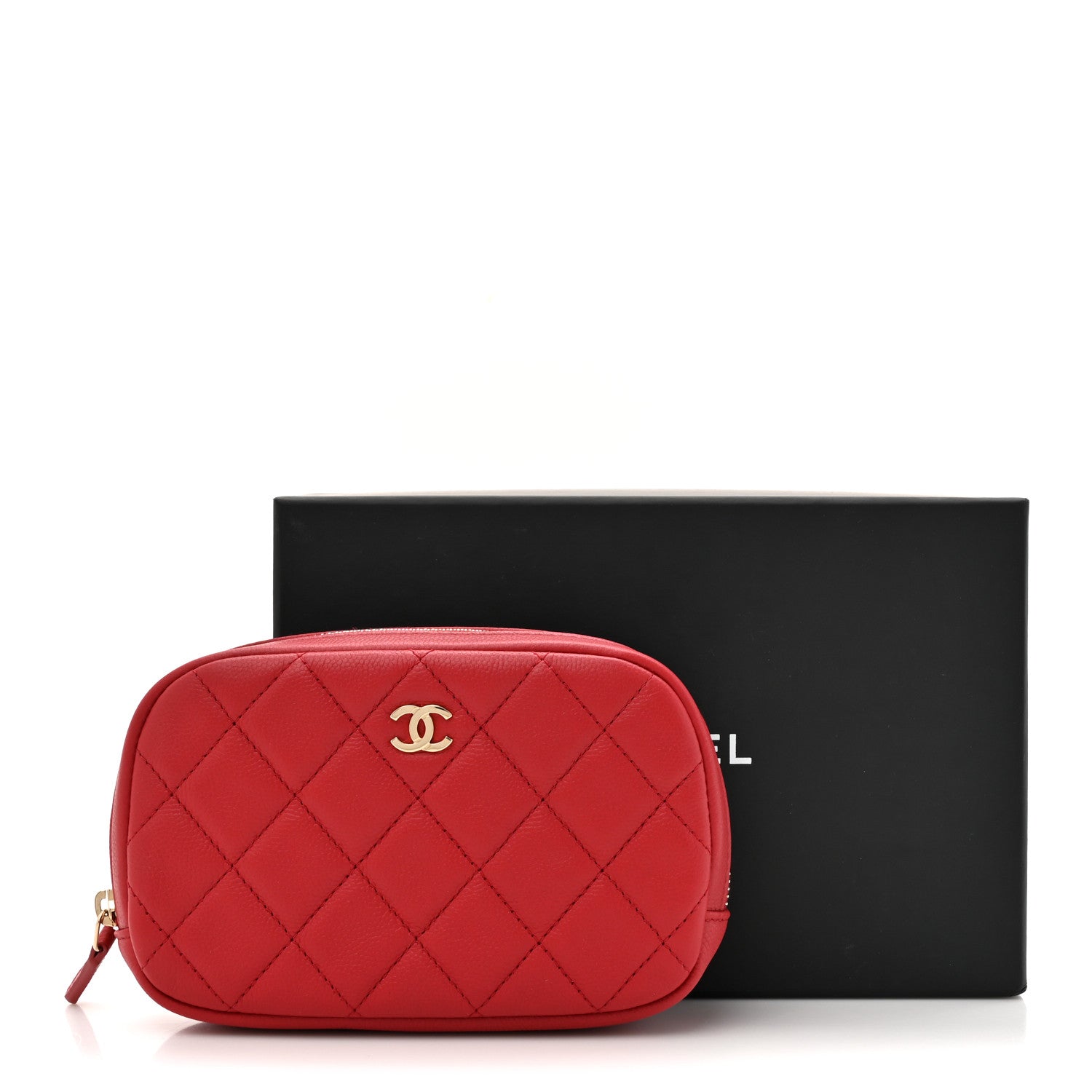 Chanel Caviar Quilted Small Curvy Pouch Cosmetic Case Dark Red 8 of 8