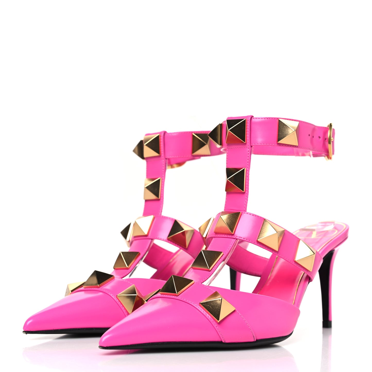 Calfskin Roman Stud Ankle Strap 80mm Pumps 38 Pink