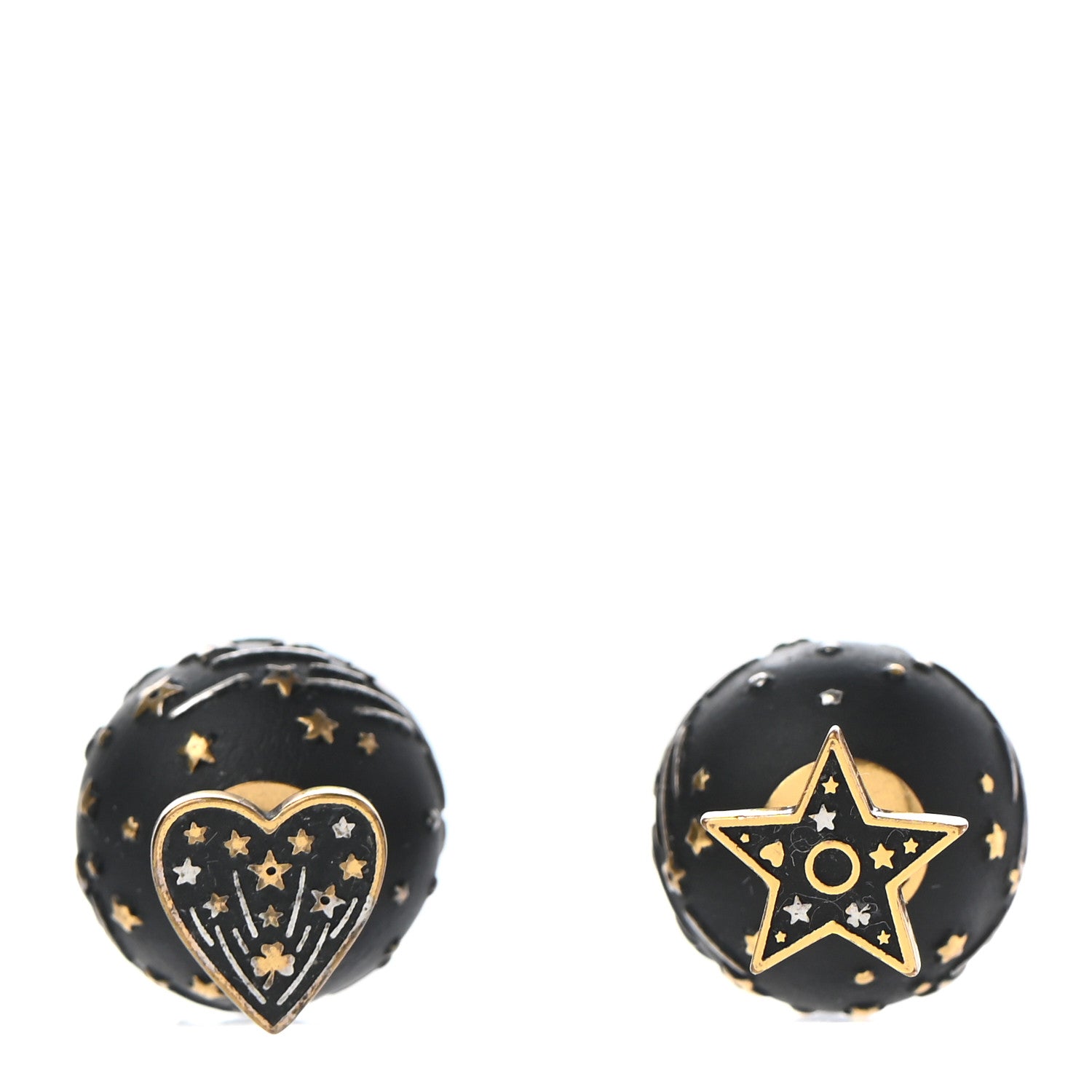 Christian Dior Metal Star Heart Mise En Dior Tribal Earrings Black Gold 6 of 7