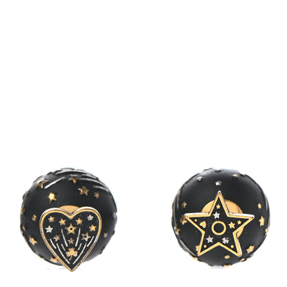Christian Dior Metal Star Heart Mise En Dior Tribal Earrings Black Gold 6 of 7