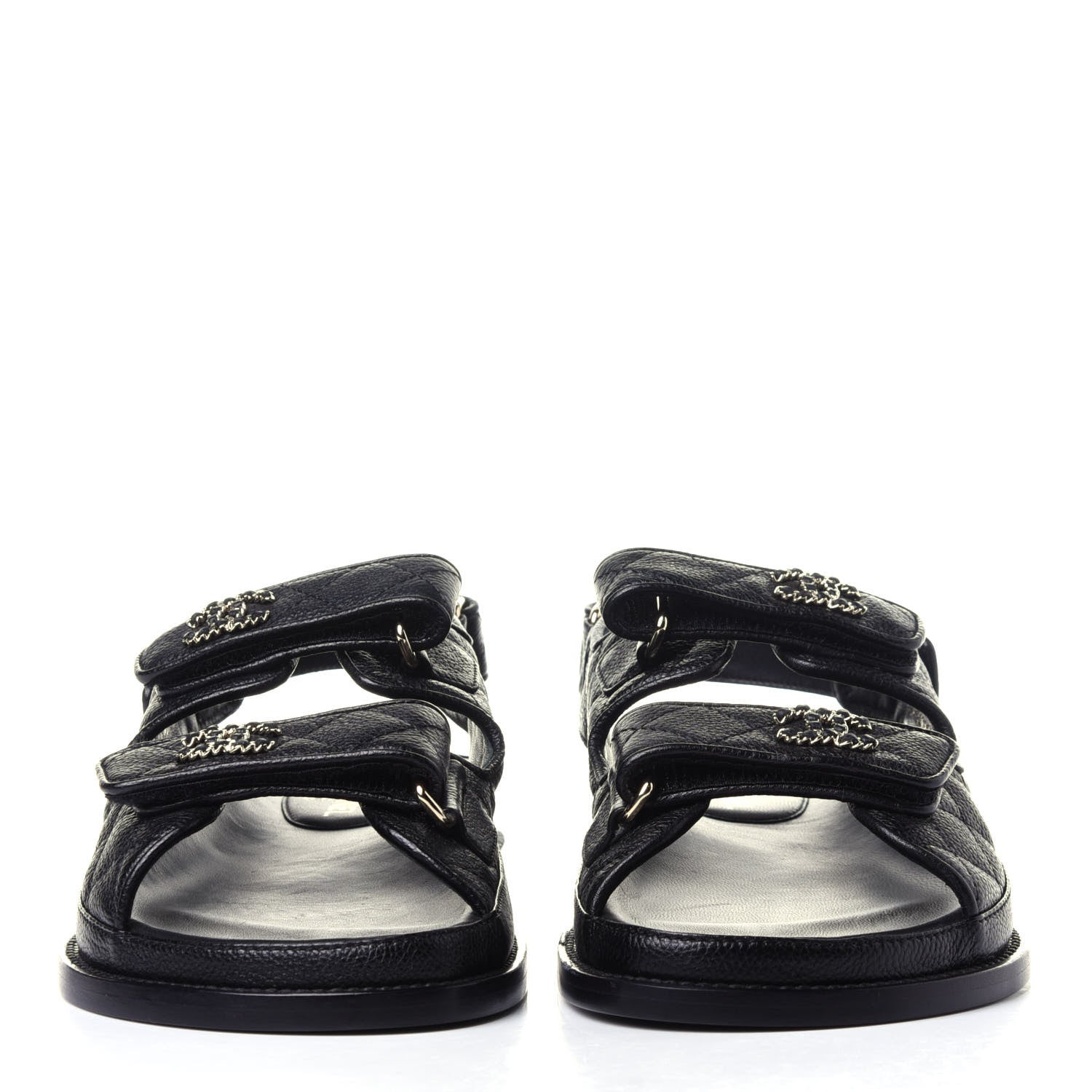 Chanel Grained Calfskin Velcro Dad Sandals 36.5 Black 2 of 13