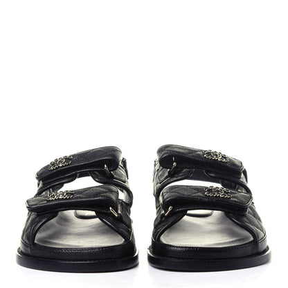 Chanel Grained Calfskin Velcro Dad Sandals 36.5 Black 2 of 13