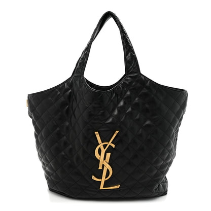 Saint Laurent Lambskin Quilted Maxi Icare Shopping Tote Black 3 of 15