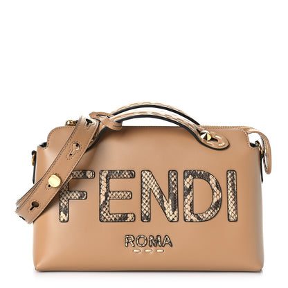 Fendi Vitello King Elaphe Python Print Logo Medium By The Way Boston Bag Miele Scuro Makeup 3 of 9