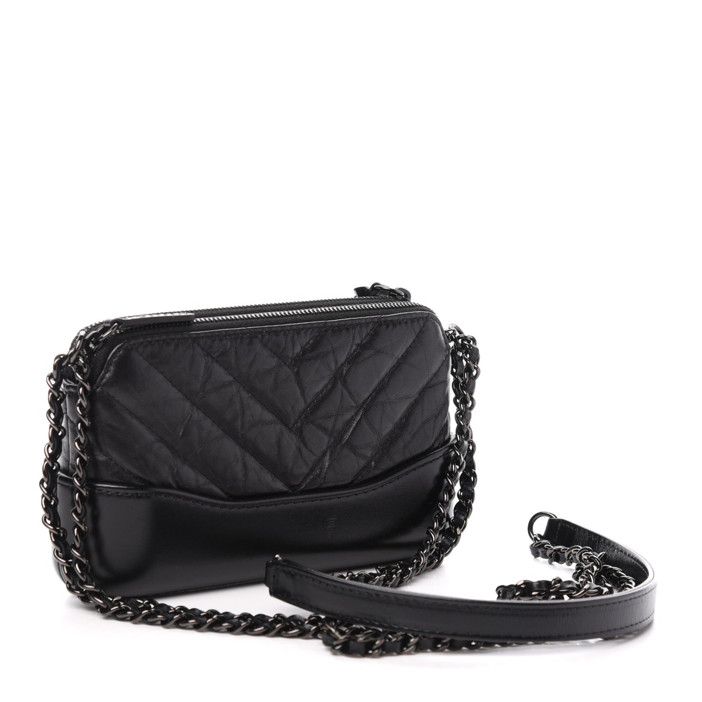 Aged Calfskin Chevron Quilted Small Gabrielle Clutch With Chain So Black