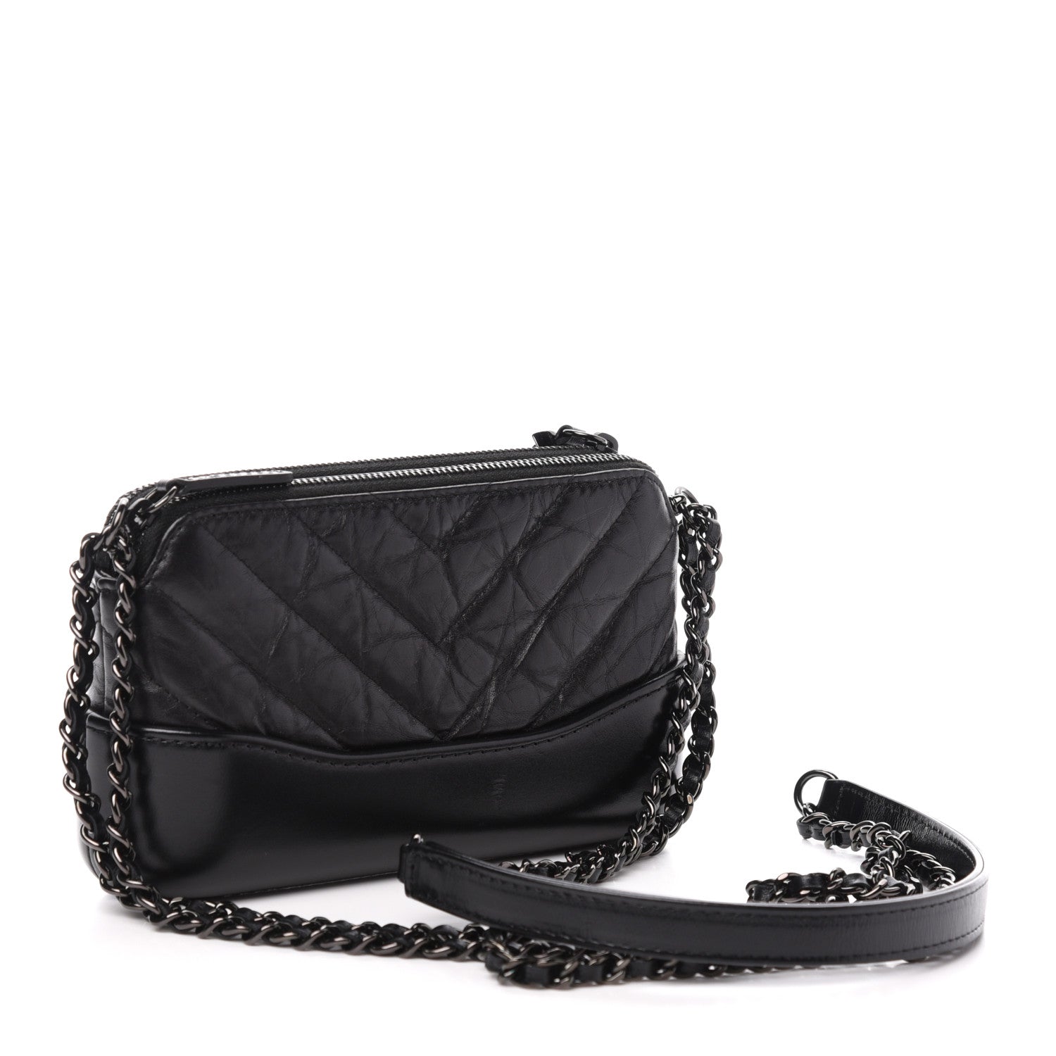 Chanel Aged Calfskin Chevron Quilted Small Gabrielle Clutch With Chain So Black 3 of 12