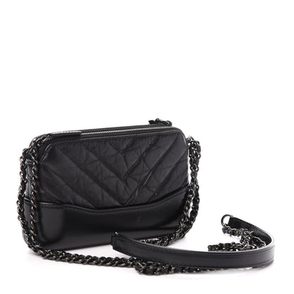 Chanel Aged Calfskin Chevron Quilted Small Gabrielle Clutch With Chain So Black 3 of 12