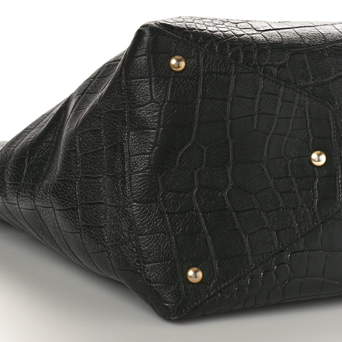 Calfskin Crocodile Embossed Large Cocodile Shopping Tote Black