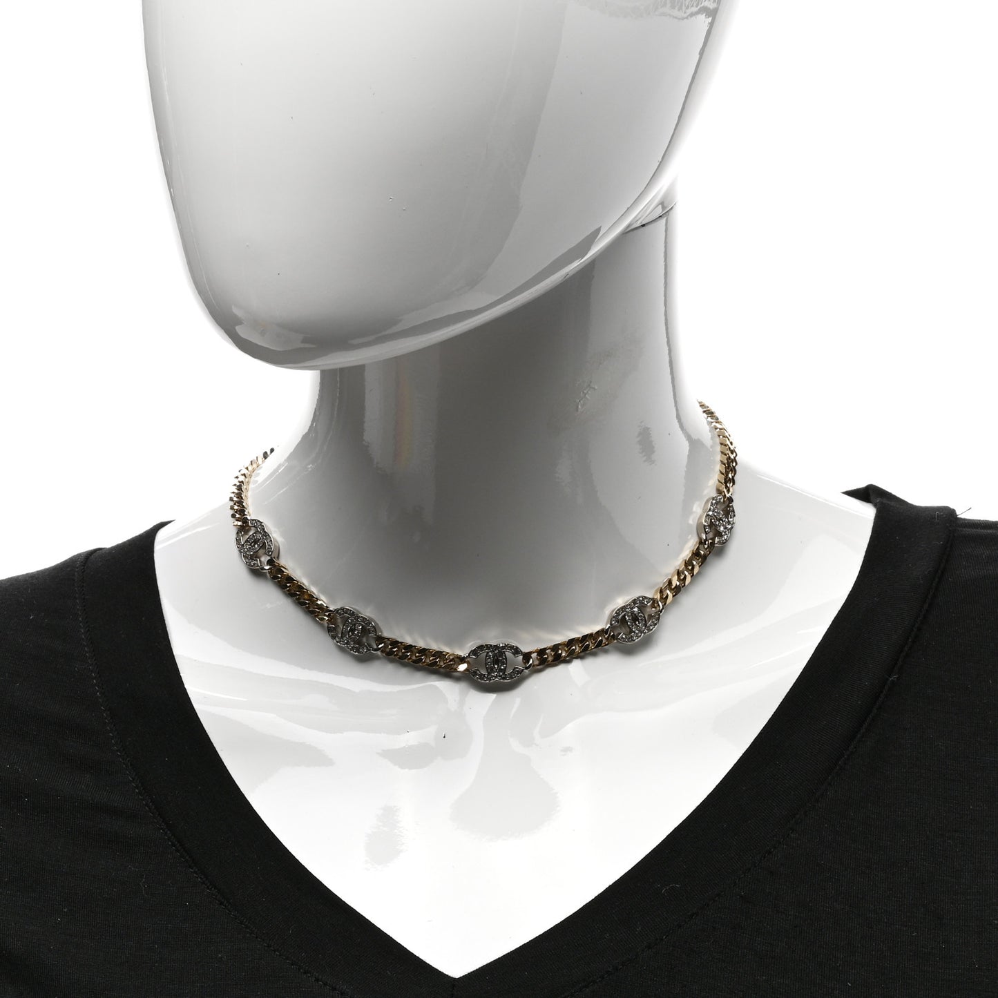 Crystal Chain CC Link Choker Gold Silver