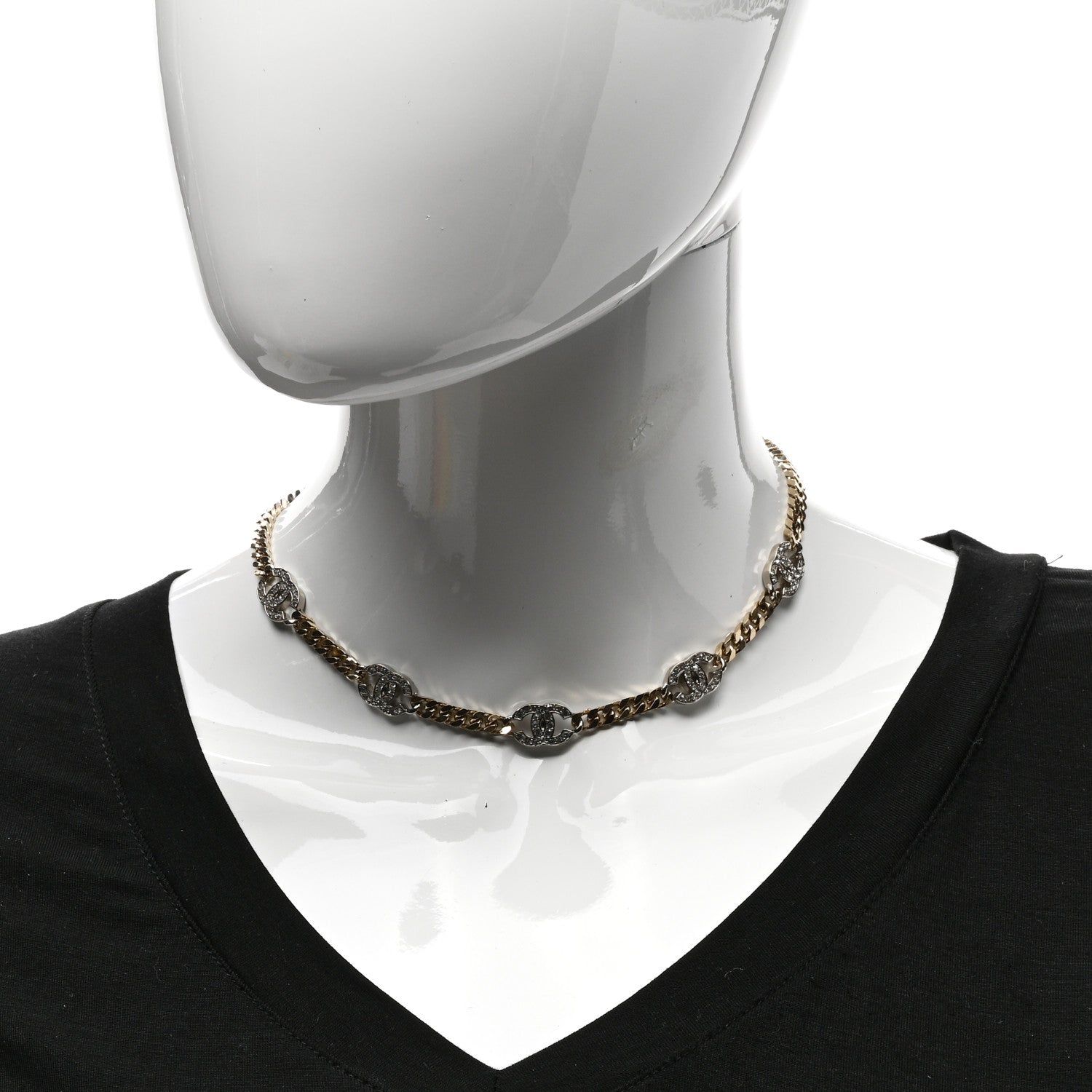 Chanel Crystal Chain CC Link Choker Gold Silver 2 of 4